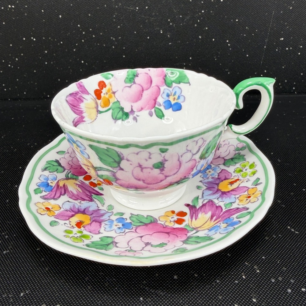 Crown Staffordshire Floral Tea Cup Saucer Set England 15227 Fine Bone China - Picture 13 of 13
